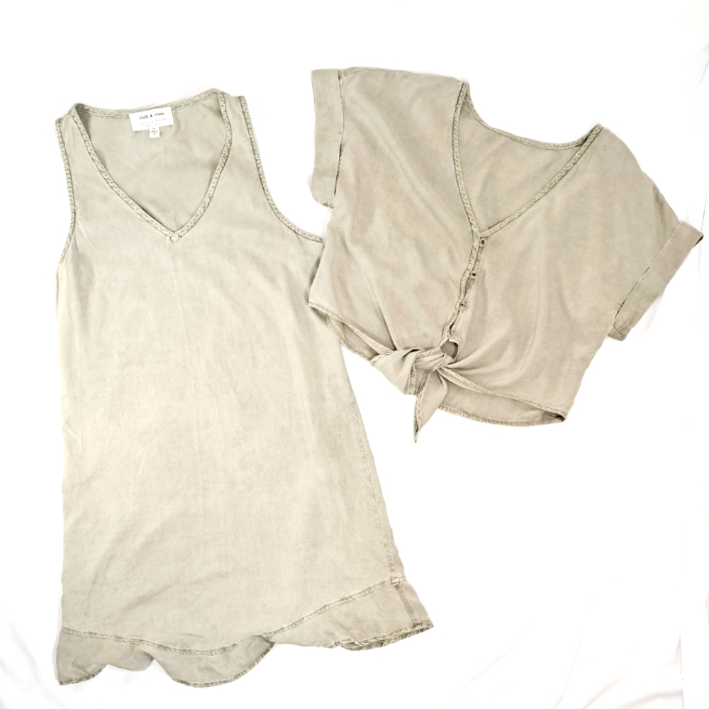 ANTHROPOLOGIE  CLOTH & STONE 2 Piece Midi Sheath Dress with Tie Crop Top